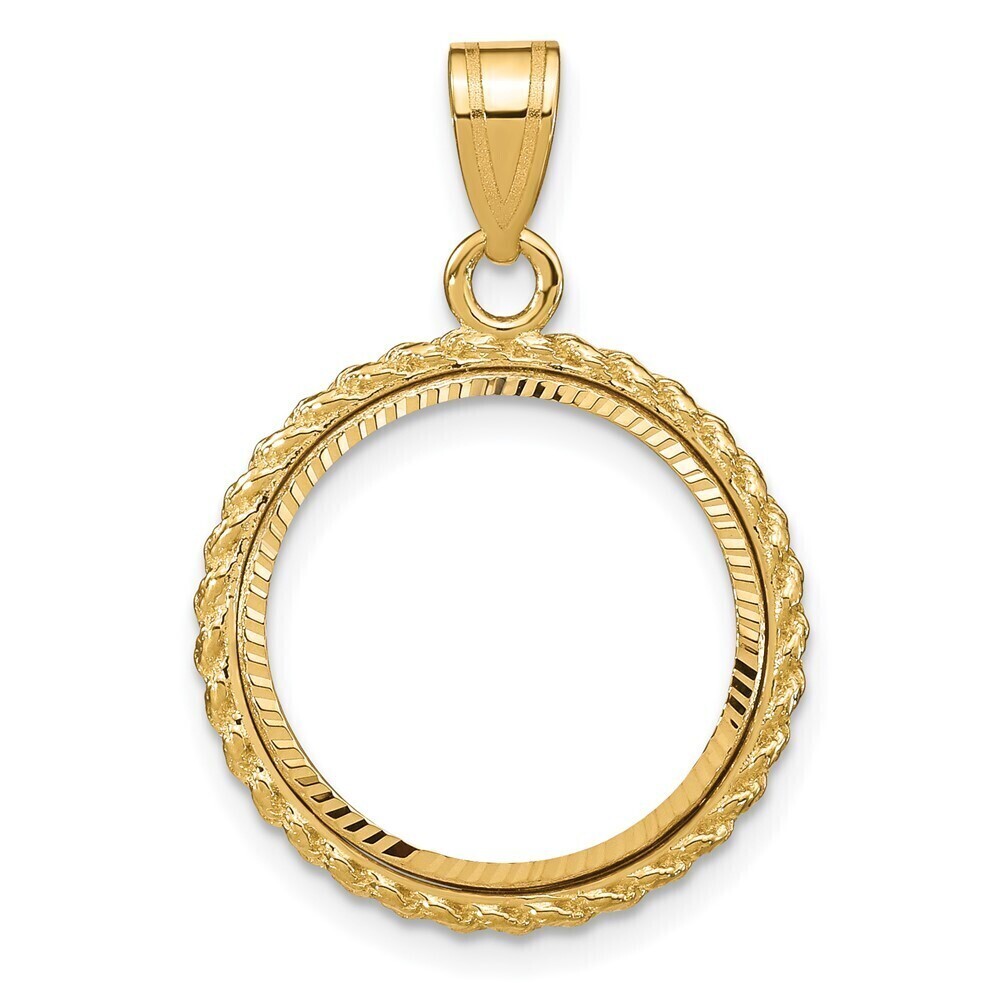 14k Yellow Gold Diamond-cut With Casted Rope 16.5mm Prong Coin Bezel Pendant